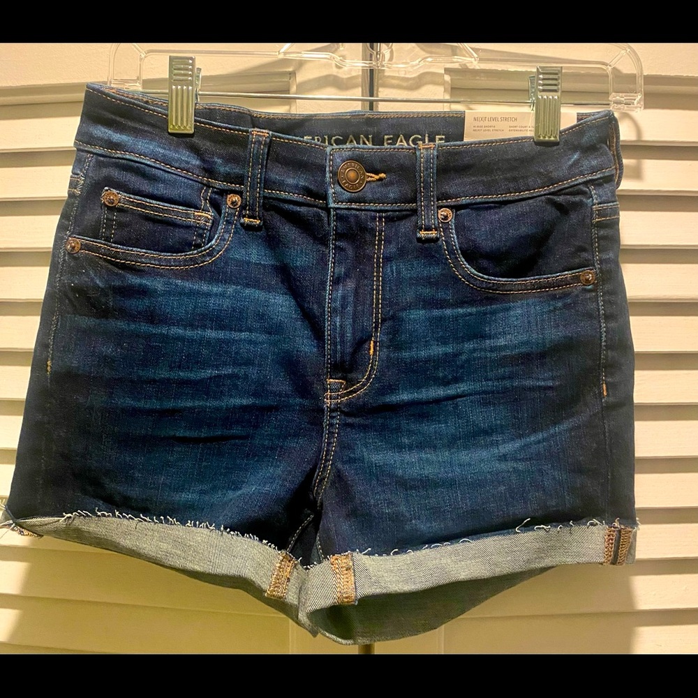 American eagle high waisted dark wash jean shorts
